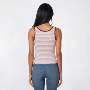 Juniors Pink Rose Striped Henley Long Tank Top - Stripes alternate view